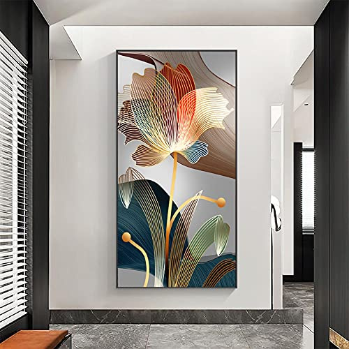 dsdsgog Flor de lujo líneas doradas cuadro abstracto lienzo pintura carteles e impresiones modernos cuadro de arte de pared para galería decoración del hogar 80x160cm sin marco