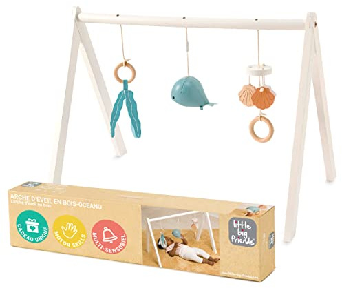 Little Big Friends Wooden Activity Gym | Montessori Toy Encourages Early Motor Skills | Ocean