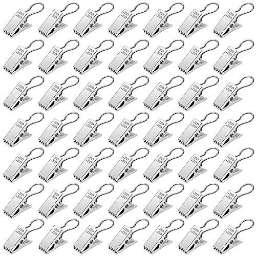 YIXISI 50 Pezzi Clip per Tendine con Gancio, Clip per Tende in Acciaio Inox, Clip per Tenda da Doccia in Metallo, Clip per Ganci per Tende, per Foto, Bagno, Decorazione Domestica, Argento