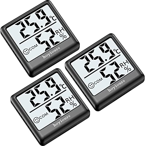 hoyiours Digital Hygrometer, Indoor Thermometer LCD, Thermometer Room Temperature, Humidity Meter Gauge, 3 Pack Black