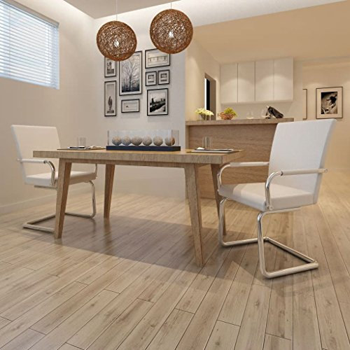 Chusui Freischwinger 2 STK Stühle Set, Esszimmerstühle, Dining Chairs, Esstisch Stühle, Besucherstuhl, Küchenstühle, Esszimmermã¶Bel, Freischwinger Stühle, Weiß Kunstleder
