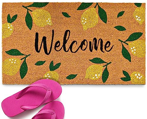 MAINEVENT Lemon Doormat, 30x17 Inch, Outdoor Rug, Yellow Coir Doormat, Hello Spring Door Mat | Natural Coco Fiber Spring Decor, Pvc Backing, Dirt Scraper, Nature-Inspired Farmhouse Decor, Housewarming Gift, Covered Porch
