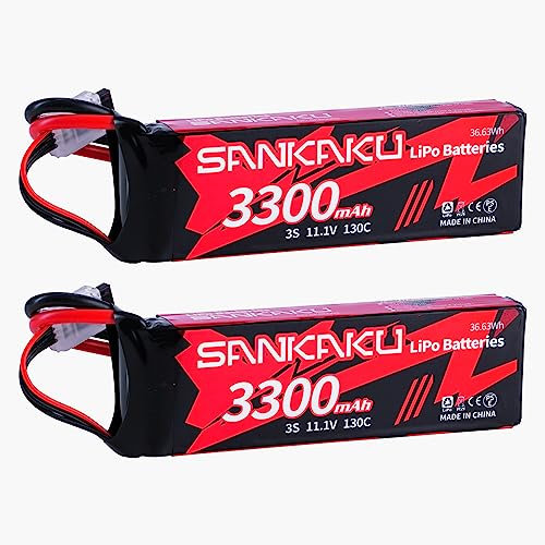SANKAKU 130C 3300mAh RC Lipo Akku 3S 11,1V Stecker XT60 für RC Flugzeug Quadrocopter Hubschrauber Drohne FPV 2 Stück