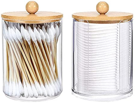 Qtip badrumshållare, 2-pack bomullsbollhållare, Q Tip transparent hållare för förvaring av badbehållare, bomullsdynhållare, Qtip Dispenser, reci