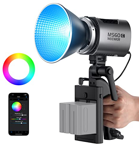 NEEWER MS60C 65W RGB COB Video Light avec 2.4G/Application Contrôle à Distance, Éclairage Continue RGB LED, Monture Bowens Lumière Photo Studio