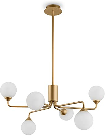 Maytoni Moderne Kronleuchter Alexis 6 xG9 excl. Mattgold aus Glas, Metall Energieeffizient 40W für Küche, Schlafzimmer, Wohnzimmer, Esszimmer, Lobby