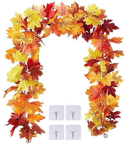 COOLUCK 2 Stück Herbst Girlande Ahornblätter - 176cm/Stück herbstblätter Girlande Herbstgirlande für drinnen und draußen, Hochzeit, Erntedankfest, Abendessen, Party, Kamin, Weihnachtsdekoration