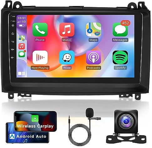 1+32G Android Autoradio per Mercedes Benz B Class B200 W245 W169 W639 Vito Viano W906 Sprinter con Carplay Android Auto Navi GPS WiFi 9 Pollici Autoradio con Bluetooth FM/RDS/DAB Telecamera Posteriore
