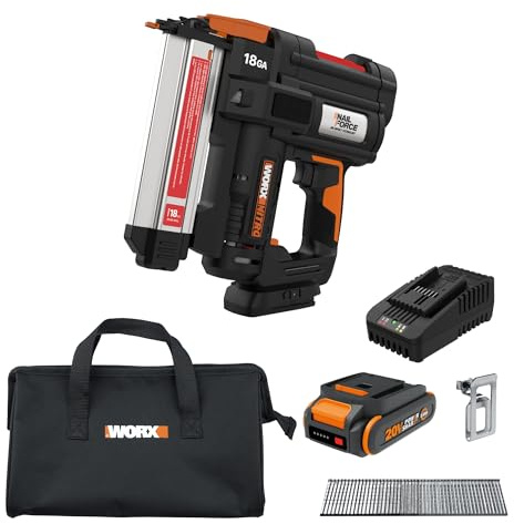 Worx Nitro Brad 20V 18GA Cordless Nailer, Cordless Nail Gun, Up to 2 Battery, Tool-Free Jam Release, Trimming & Molding, Socket WX842L PowerShare -