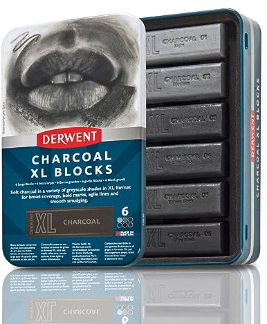 Derwent XL Kohleblock, 6er-Set Malstifte, 60 mm, extrabreite Farbstifte, wasserlöslich, ideal zum Skizzieren, Zeichnen und für ausdrucksstarke Zeichnungen, Profi-Qualität, in der Stiftebox, 2306196