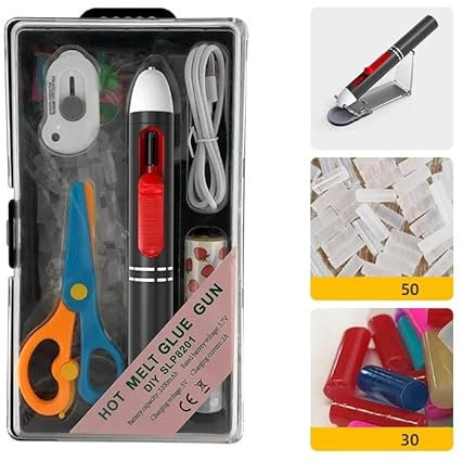 Chauffage rapide, température constante Mini stylo à colle chaude sans fil stylo à colle thermofusible coloré pistolet à colle thermique en silicone avec bâtons de colle for artisanat école bricolage