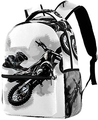 IUBBKI Reiserucksack Schwarz und Weiß Motorrad Student Tasche Langlebig Cool Große Kapazität Personalisierte Wasserdichte Rucksack für Schule Kinder, Siehe Abbildung, One size