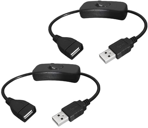 Greluma 2 Pz Cavo USB Maschio-Femmina con Interruttore On/Off, Estensione con Interruttore a Bilanciere in Linea per Registratore di Guida, Lampada da Scrivania LED, Ventola, Strisce LED