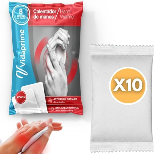 Vidaprime Pack x10 Parches Calienta Manos de Bolsillo Calor Profundo Calentadores de Manos para Bolsillos Almohadillas Térmicas Calor INSTANTÁNEO Natural - Parches de Calor Manos Alivio Las 24 Horas
