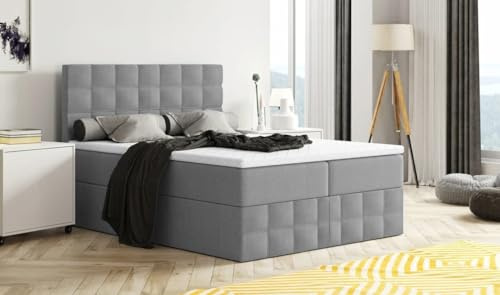 Generisch Moderne Boxspringbett MERA Premium Bett mit Bettkasten Ziernähten Bonell Matratze H3 Federkern Topper Polsterbett Doppelbett Schlafzimmer (Dark Grey - Aura 24, 140 x 200)