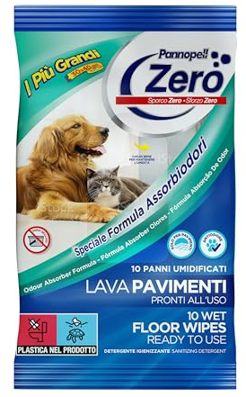 Panni Lavapavimenti Umidificati Zero Igienizzante (100 Salviette) – Pronto All’uso Animali PET, 30x40cm – Salviette Assorbi Odori Disinfettanti Superfici per Pulizia Casa - 10 Confezioni da 10 Pz