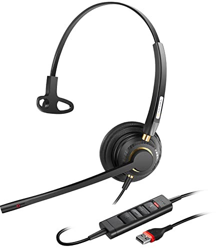 Arama USB Headset with Microphone Noise Cancelling, Mono PC Headphone for Laptop Computer Business Home Office Call Center School UC Online Class Skype Zoom Teams Meetings, Clear Chat