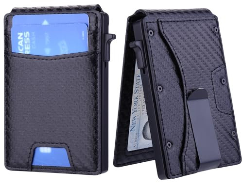 GAJOFO Schlanke Geldbörse für Herren – Minimalistische Herren-Geldbörse mit Geldklammer, schlanke, kompakte Geldbörse mit Geldklammer und Ausweisfenster, Pop-Up-Karten-Geldbörse, Metall, Aluminium