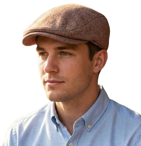 HIQIU Schiebermütze Herren aus Leinen Mit Futter - Flatcap Herren Schirmmütze Sommer Gatsby Efeu Hut Newsboy Cap Baskenmütze für Frühling und Herbst