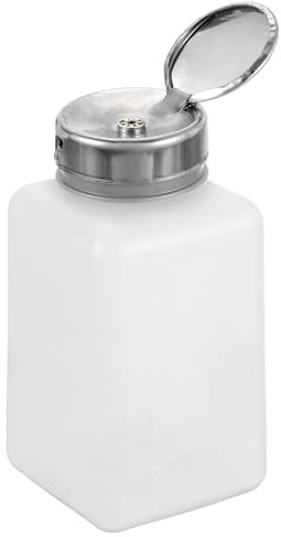 HARFINGTON Solvent Alcohol Dispenser 200ml(6.8oz) Nail Polish Remover Push Down Liquid Dispenser Pump Bottle with Stainless Steel Press Head for Acetone Cleanser Polish Remover, White