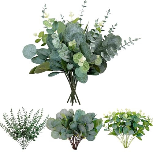SHUOHONG 30 plantas artificiales de eucalipto decorativas, planta de eucalipto, secas, flores secas, decoración para bodas, fiestas, hogar, decoración de mesa, arreglo floral (A)