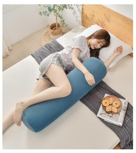 YOUGANG Langes Körperkissen für Erwachsene, Seitenschläfer, Schwangere, rundes Nackenrolle, ergonomisches Bettkissen für Kopf, Schulter, Knie, Beinstütze (Blau, 120 cm)
