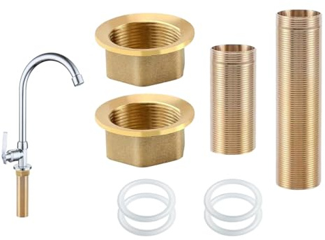 Hitopin 2 Stück Mutter Kit für Küchenarmatur, Wasserhahn-Reparaturset,Wasserhahnverlängerung Mit Gewinderohr, Messing Rohrmutter, mit 4 Gummidichtungen, für Montage von Armaturen(6CM,10CM)