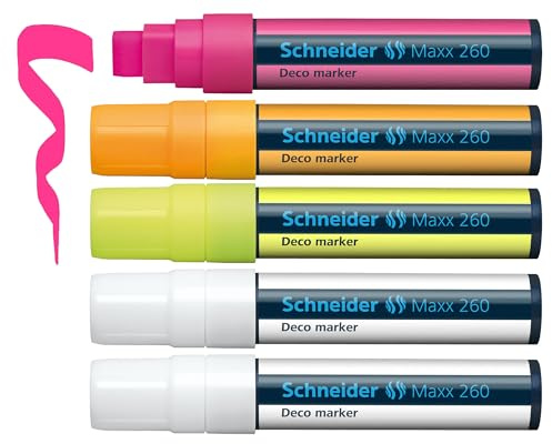 Schneider Maxx 260 - Matite a gesso (5 + 15 mm di spessore, lavabile con umido, a base d'acqua, inodore), confezione da 5 colori assortiti