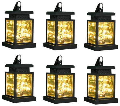 JHY DESIGN 6er-Set Solar-Laternenlichter für den Außenbereich wasserdicht solarbetriebene Tischlampe Hängebeleuchtung mit warmen LED-Lichterketten für Terrasse Garten Landschafts Hof Rasen(mit Klemme)