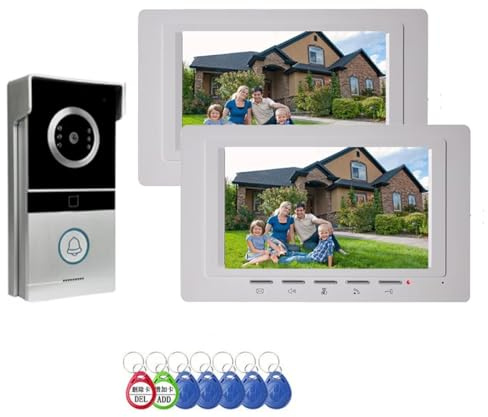ANJIELO SMART Wired Video Intercom System, 7 Inches Video Doorbell Door Bell System,Night Vision,Support ID Card Unlocking,Two-Way Intercom,Monitoring,Video Door Doorbell Kit (1doorbell+2monitor)