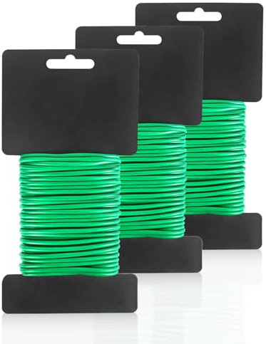 WangChaoJiu 2 fili per piante gommati, verdi, 3,5 mm x 20 m, filo per fiori verde, morbido filo da giardino gommato, spesso filo verde per piante rampicanti, supporto per piante in giardino