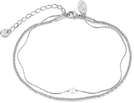 VICKWOOD Fußkettchen für Damen bis 30cm lang Perlen Armband Damen Gold-Halskette Set Edelstahl -Wasserfest Fussketten für Frauen - Gold/Silber/Rosegold