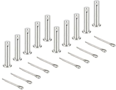 sourcing map Gabelkopfstifte, M6 x 30 mm, 304 Edelstahl, Einloch, Flachkopf, Anhängerkupplung, Verschlusssysteme mit Splinten für Möbelmontage, Anhänger, Rasenmäher, Silber, 10 Stück