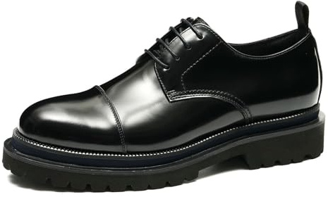 Derbys Casual in Vera Pelle da Uomo Scarpe da Abito Comode con Suola Spessa,Nero,44