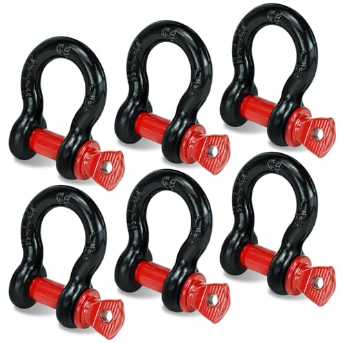 6 Pack 1/2 inch D Ring Shackles, 4,000 lbs Screw Pin Recovery Shackles | Heavy Duty Recovery Shackles for Tow Straps, Winches and Off-Road Vehicles Screw Pin Design Secures Loads