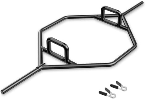 FANTASK Multi-Grip Olympische Langhantel, 142 cm Trap Bar mit 2 Federverschlüsse & klappbarem Griff, Hantelstange 25/50mm, für Kniebeugen Kreuzheben