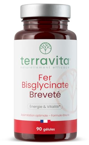 FER Bisglycinate Pur 14 mg | Complément Alimentaire Anti-Fatigue | Fer Breveté Ferrochel® Haute Absorption | Cure de 3 Mois sans Troubles Digestifs | 90 Gélules Végétales | Made in France | Terravita