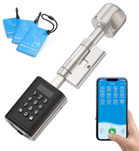 WELOCK Serrure Connectée P51 avec Password,RFID Carte et Bluetooth APP,Serrure à Code WiFi,cylindre code 30×30 pour porte de 30 à 70mm,serrure électronique pour facile à installer,Smart Lock IP65