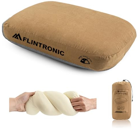 flintronic Cuscino per Viaggio, Cuscino Campeggio Ultraleggero, Cuscini Memory Foam Cervicale, Federa Sfoderabile e Lavabile, Morbido e Traspirante, Ideale per Campeggio, Escursioni, Spiaggia