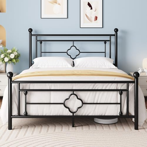 MUTICOR Metallbettgestell 140 x 200 cm mit Kopfteil und Fußteil, Schwarz | Weiches Kopfteil, 11,5 cm Stauraum, 363 kg Belastbarkeit, Geräuschfrei, Kein Boxspring, Einfache Montage