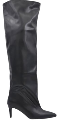Stivali Slouchy Altissimo in Pelle Nera a Punta con Tacco Basso Kitten 5 cm Gambale Over Trend (41 EU)