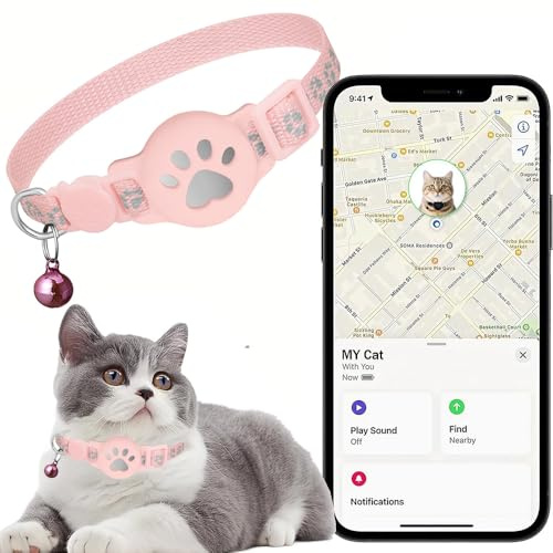 Katzenhalsband mit GPS für kleine Katze und Hund (nur iOS), Mini GPS Tracker Katze Ohne ABO, Keine monatlichen Gebühren, SIM-Karte, Echtzeit-Tracking katzentracker (Halsband + Tracker pink)