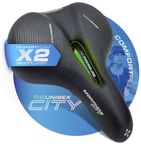 Sella City Bike Unisex – MEMORY FOAM X2 MULTY LAYER, ULTRA SHOCK SUSPENSION PLUS, 4 ZONE ANATOMIC DESIGN, WATERPROOF – Comfort, Ergonomia e Morbidezza per l’Uso Quotidiano (CITY)