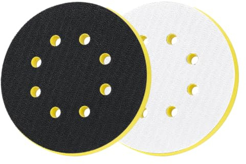 2 Pack 5 Inch 8 Hole Soft Foam Interface Pad for Orbital Sander Hook and Loop Sponge Cushion Buffer Backing Pad for Sanding and Polishing (Gelb)