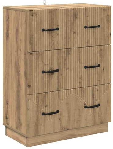 Nusvialune Lådskåp Artisan-ek 66 x 34,5 x 87 cm trämaterial med 3 lådor och låsbara dörrar, förvaringsutrymme och organisationslösning för vardagsrum kontor hall källare