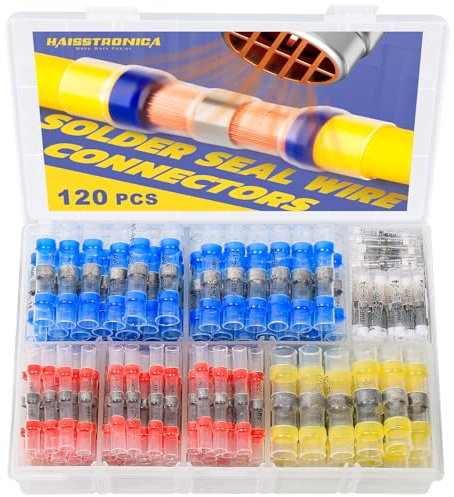 haisstronica 120PCS Solder Seal Wire Connectors, Marine Grade Heat Shrink Butt Splice Connectors for Electrical, Stereo, Corrosion and Weatherproof