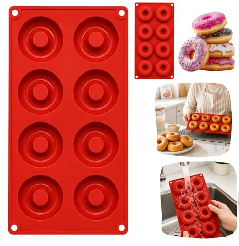 HOVUK 8 Cavity Silicone Donut Mold Non-Stick Baking Tray, Flexible, Odorless, Dishwasher, Oven & Microwave Safe - Perfect for Donuts, Muffins, Bagels, Cupcakes, Cookies, Cakes, Bakewar