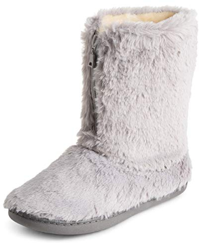 Polar Womens Memory Foam Zipper Faux Fur Covered Rubber Sole Indoor Outdoor Cosy Luxury Boot Slippers - Grey - UK7/EU40 - YC0720