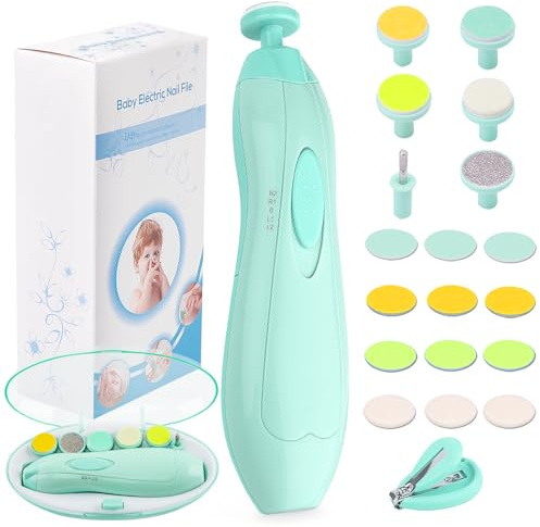 Cortador de uñas eléctrico para bebé, cortaúñas para bebé, kit de lima de uñas segura 20 en 1 para recién nacidos, niños pequeños o adultos, cuidado de uñas, esmalte de uñas, luz LED y cabezales de