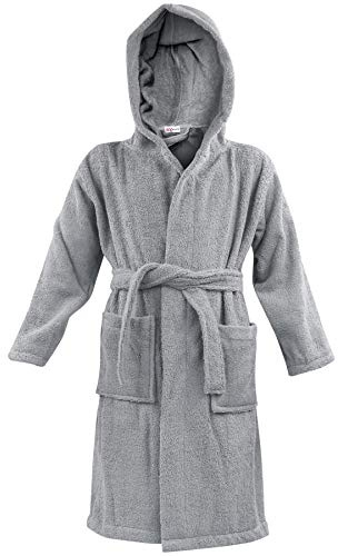 A2Z 4 Kids Girls Boys Terry Towel Beach Bathing Hooded - Towel Bathrobe Steel Grey_11-12